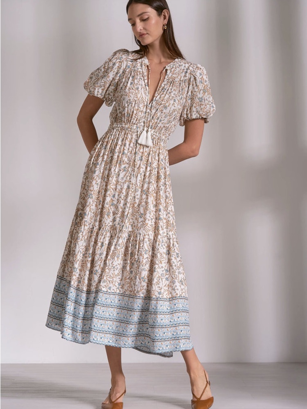Elan’s Daughter Floral Boho Dress with Tassel Tie - Large